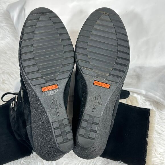 Cole Haan Nike Air Women Boot Sz 10 Black Suede Waterproof Wedge Heel Shearling - Picture 10 of 12